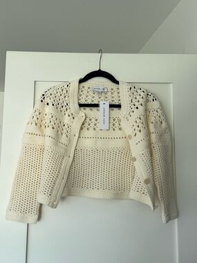 NWT Amour Vert Cream Crochet Button-Front Cardigan